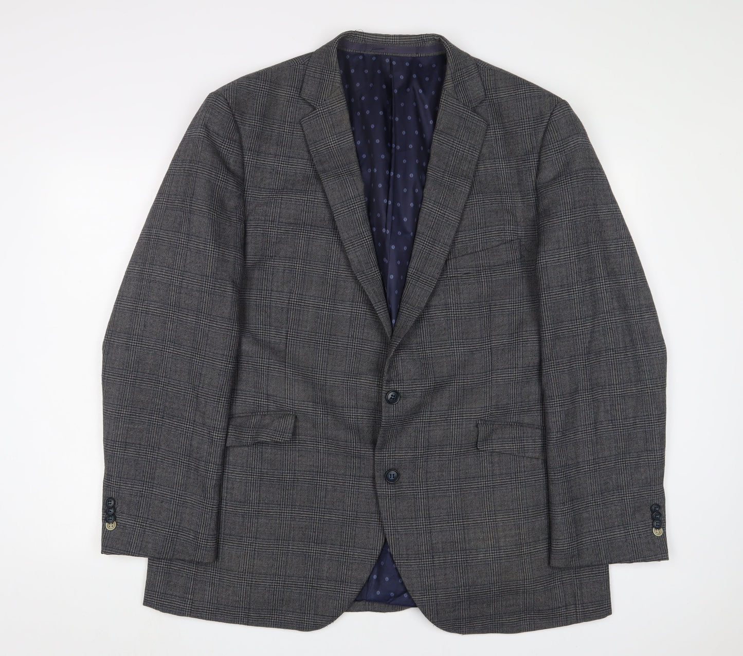 Brook Taverner Mens Grey Plaid Polyester Jacket Suit Jacket Size 48 Regular