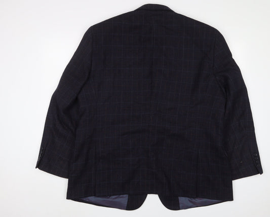Brook Taverner Mens Blue Plaid Wool Jacket Suit Jacket Size 48 Regular
