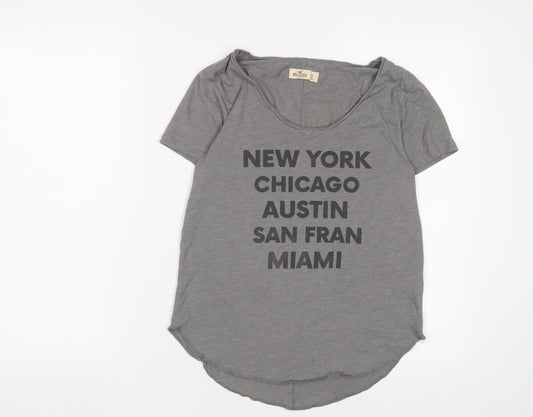 Hollister Womens Grey Cotton Basic T-Shirt Size XS Scoop Neck - New York