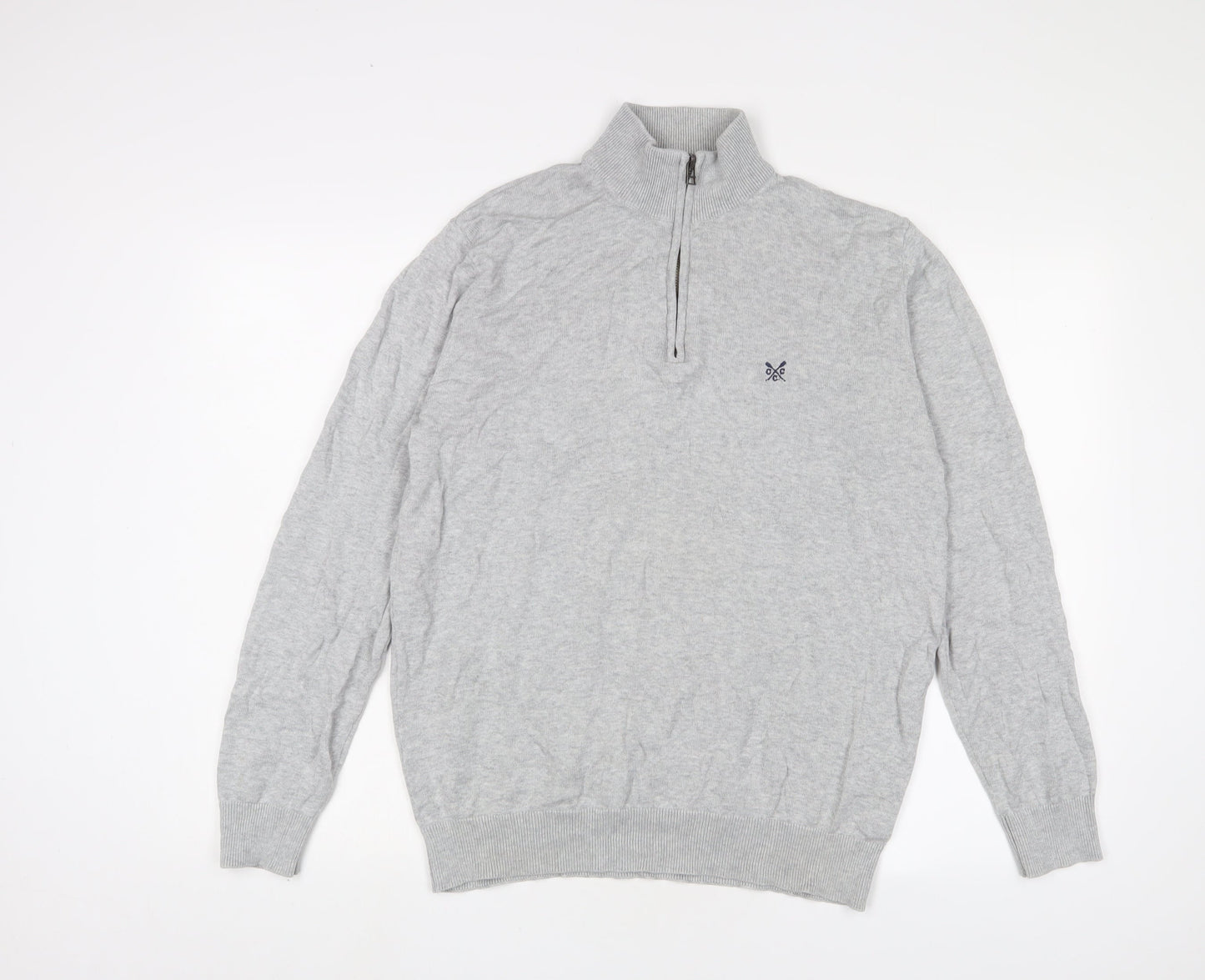 Crew Clothing Womens Grey High Neck Cotton Pullover Jumper Size L - Logo, Embroidered