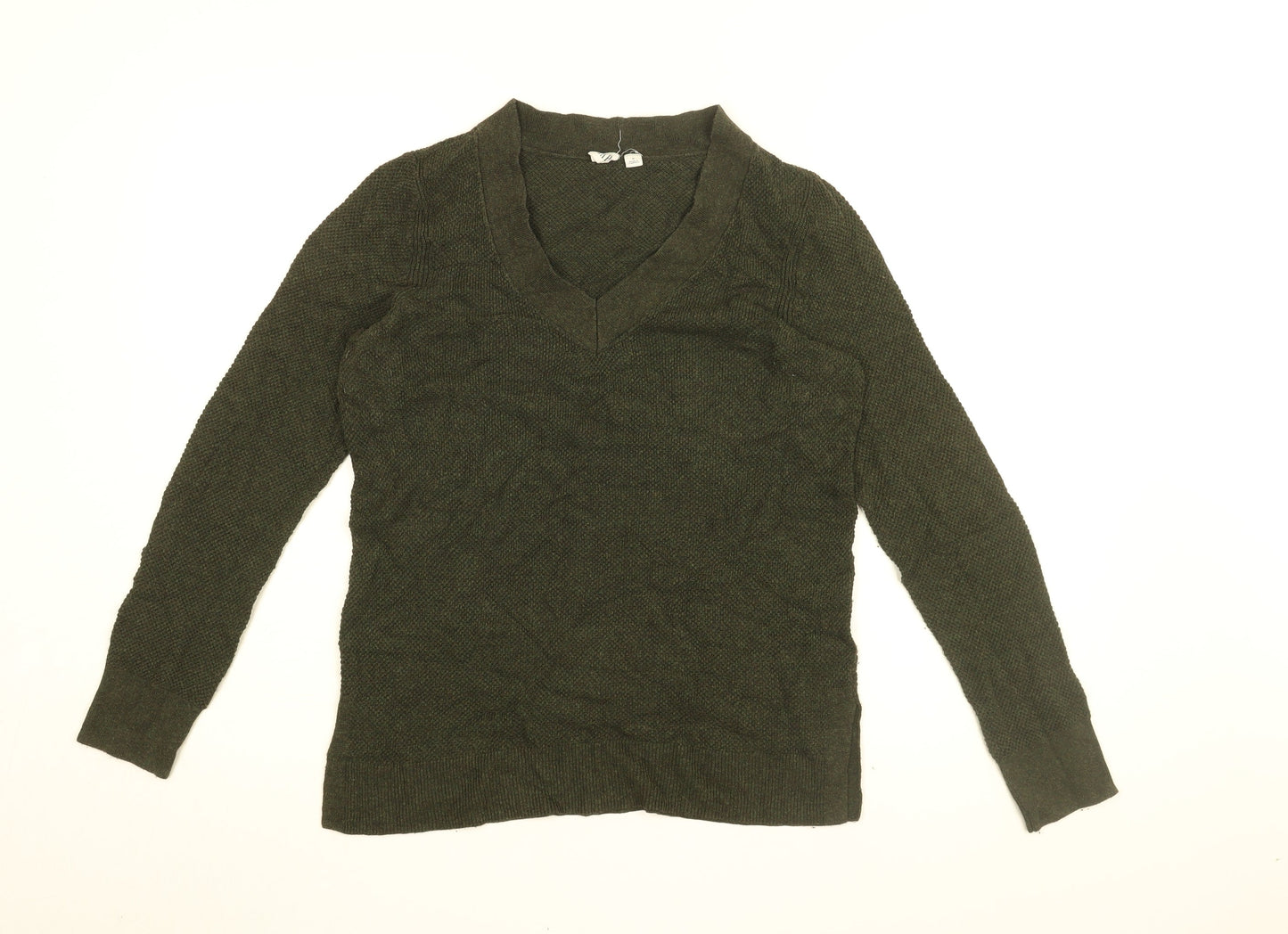 Gap Womens Green V-Neck Cotton Pullover Jumper Size M