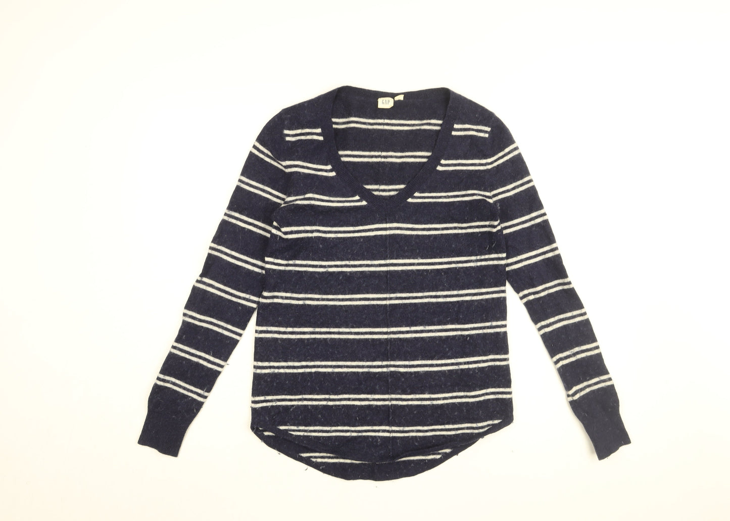 Gap Womens Blue Striped Nylon Basic T-Shirt Size XS V-Neck