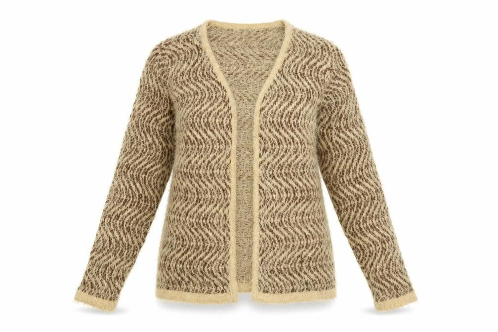 Nina Murati Womens Brown V-Neck Geometric Nylon Cardigan Jumper Size L