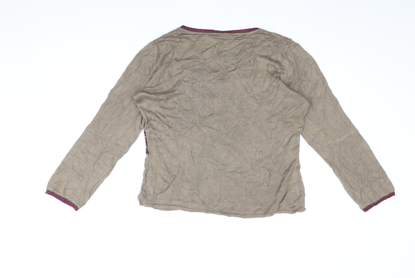 Minosa Womens Brown Geometric Viscose Basic T-Shirt Size L V-Neck