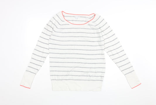 Gap Womens White Round Neck Striped Cotton Pullover Jumper Size M