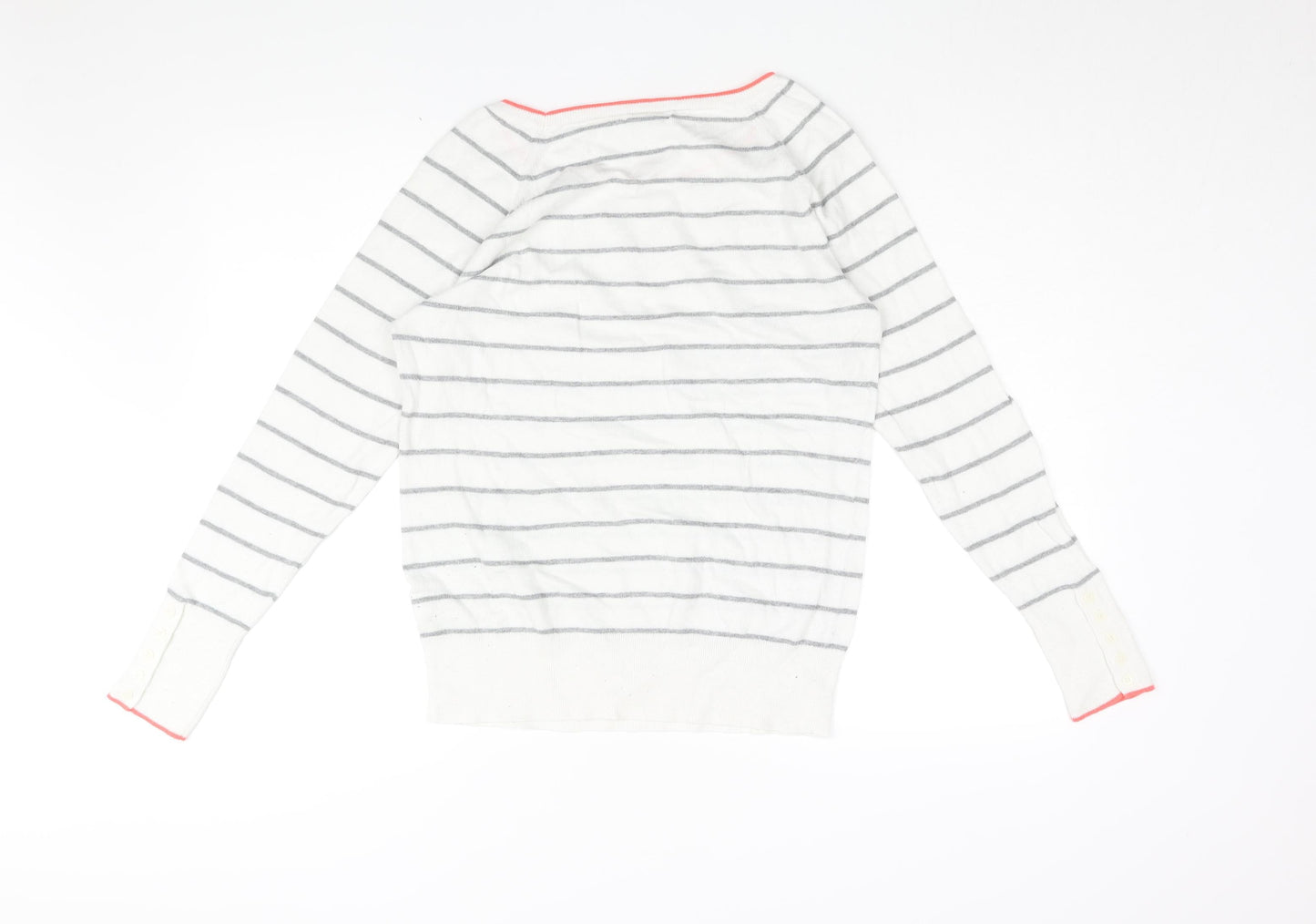 Gap Womens White Round Neck Striped Cotton Pullover Jumper Size M