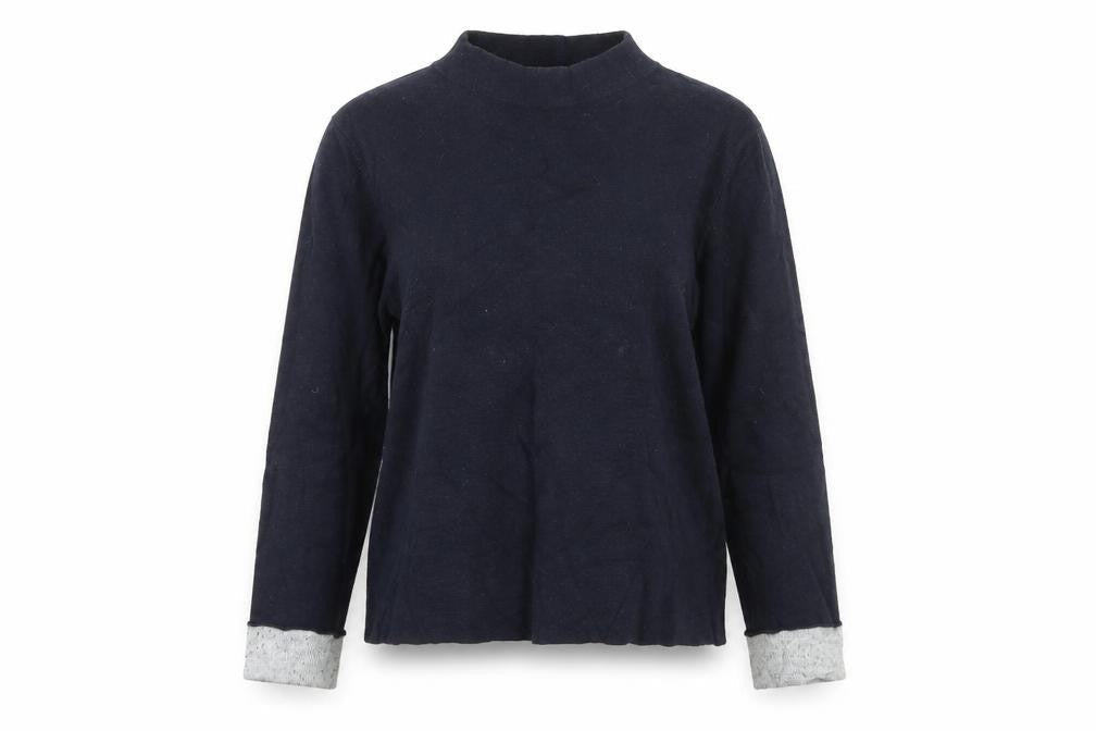 Front view of ESPRIT women’s blue high neck cotton jumper, size M