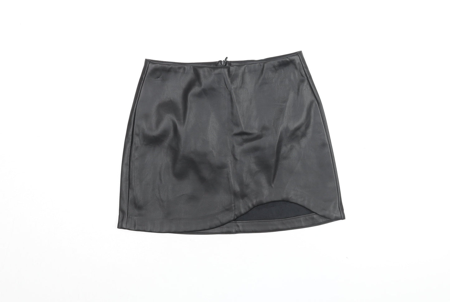 Stradivarius Womens Black Polyurethane Mini Skirt Size 8 Zip