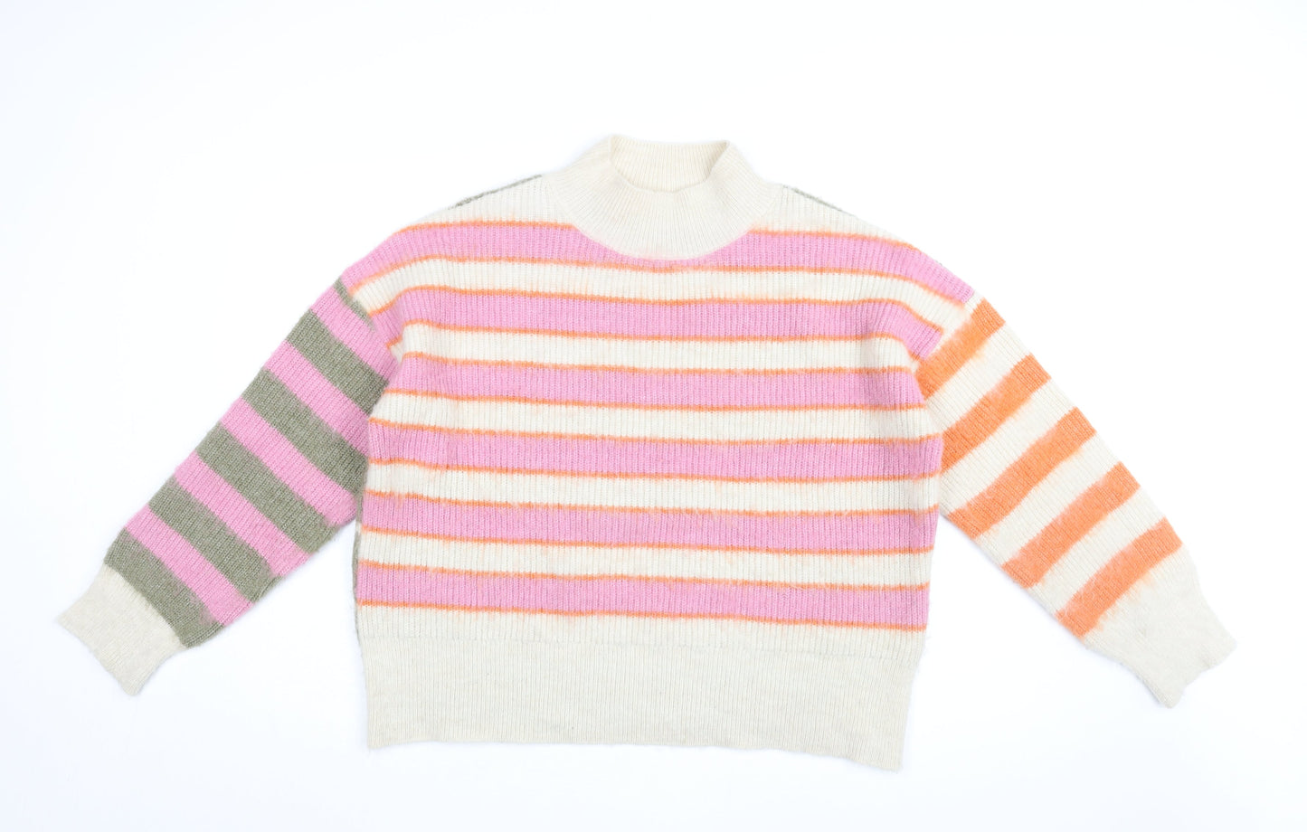 Esprit Womens Multicoloured High Neck Striped Acrylic Pullover Jumper Size 2XL