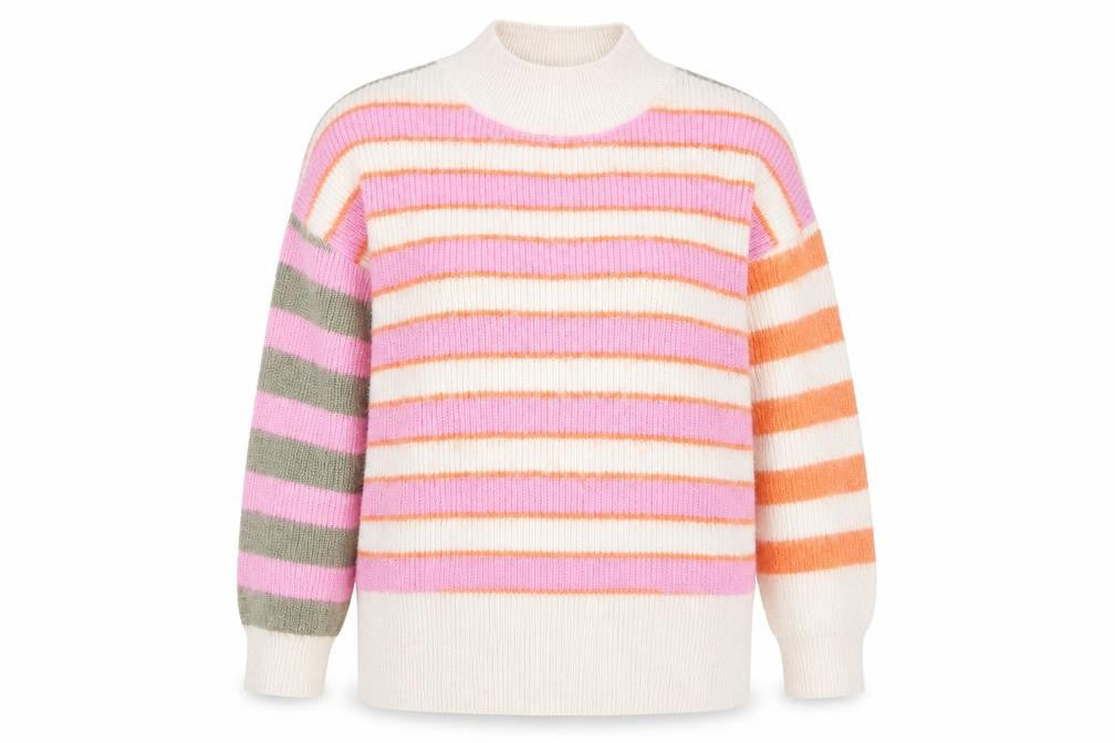 Front view of ESPRIT women’s multicoloured high neck striped acrylic jumper, size 2XL