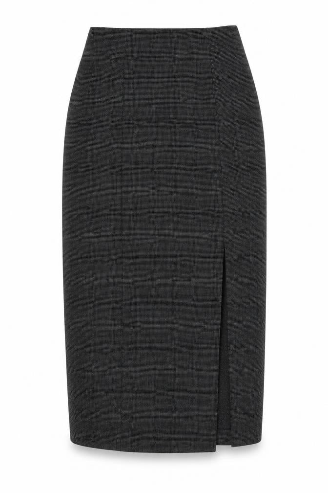 Front view of Claudia Sträter Black Midi Wool Blend Pencil Skirt