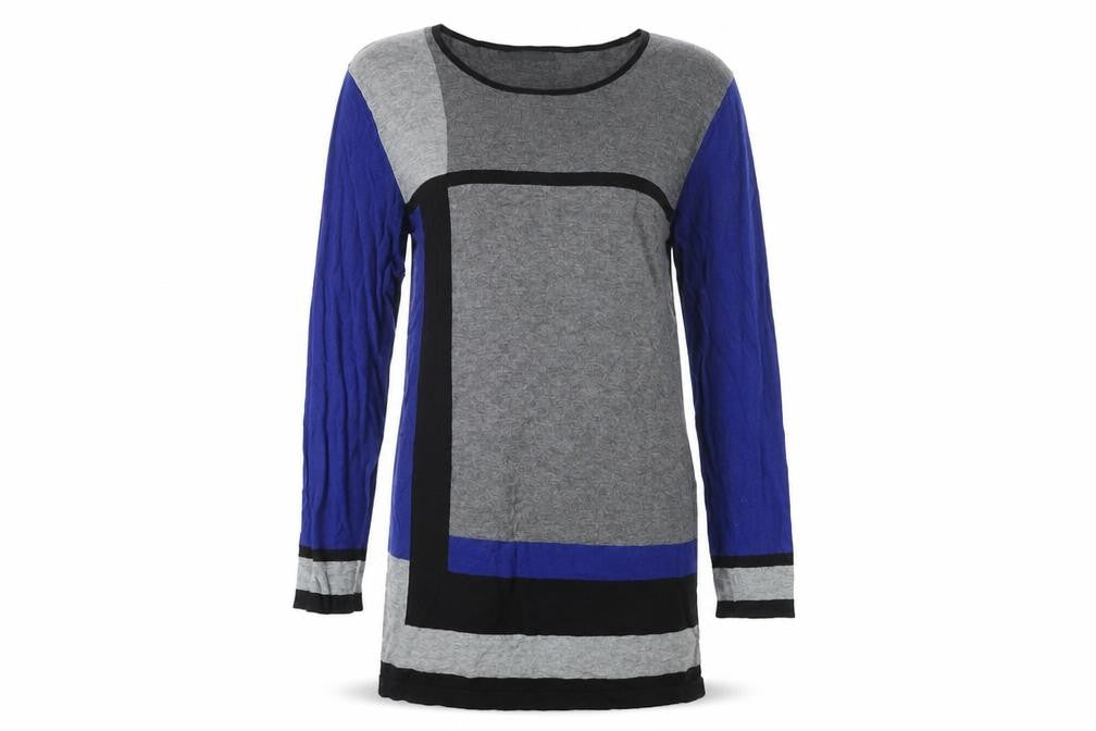 Front view of David Emanuel Grey Blue Colourblock Shift Dress M