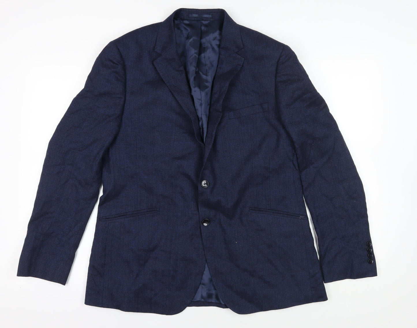 Moss London Blue Wool Blazer, Size 44, Formal, Single-Breasted