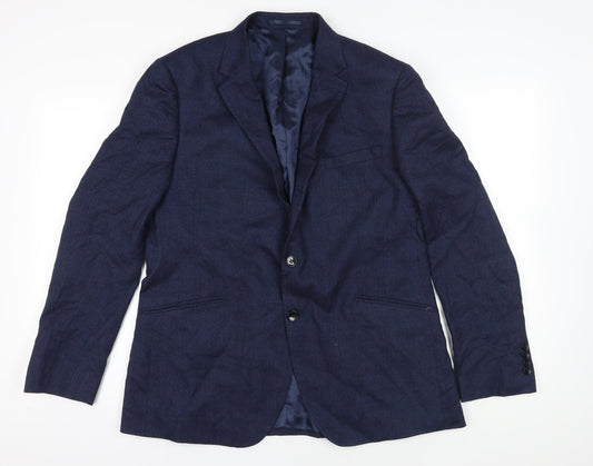 Moss London Blue Wool Blazer, Size 44, Formal, Single-Breasted