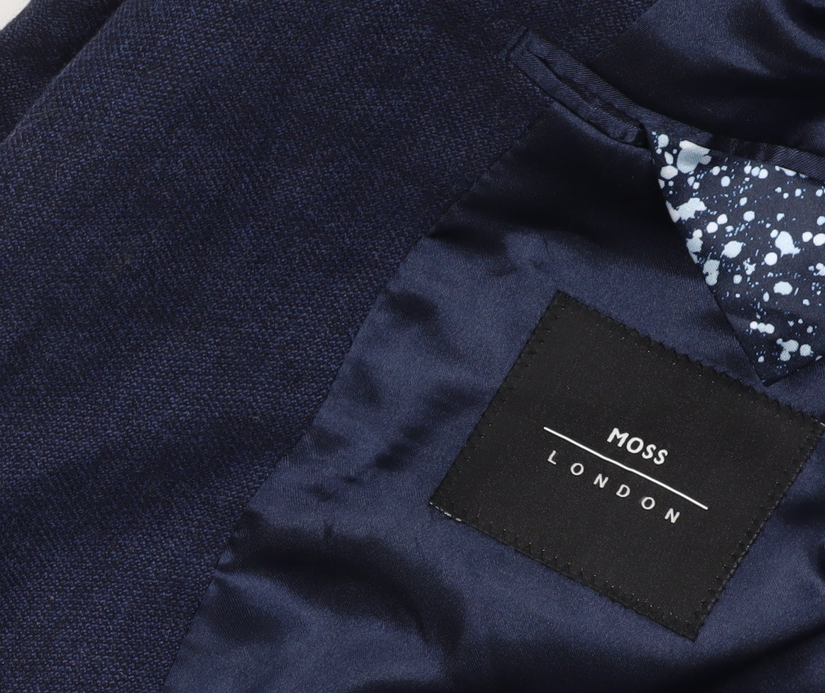 Moss London Blue Wool Blazer, Size 44, Formal, Single-Breasted