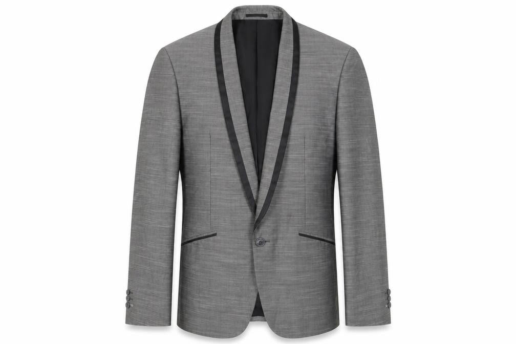 Front view of Goodsouls Grey Slim Fit Blazer Shawl Lapel Formal Jacket