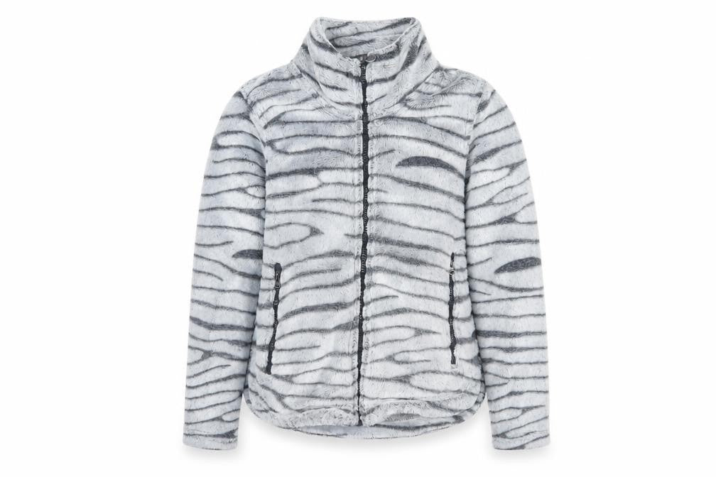 Front view of Regatta girls’ grey animal print jacket, size 11