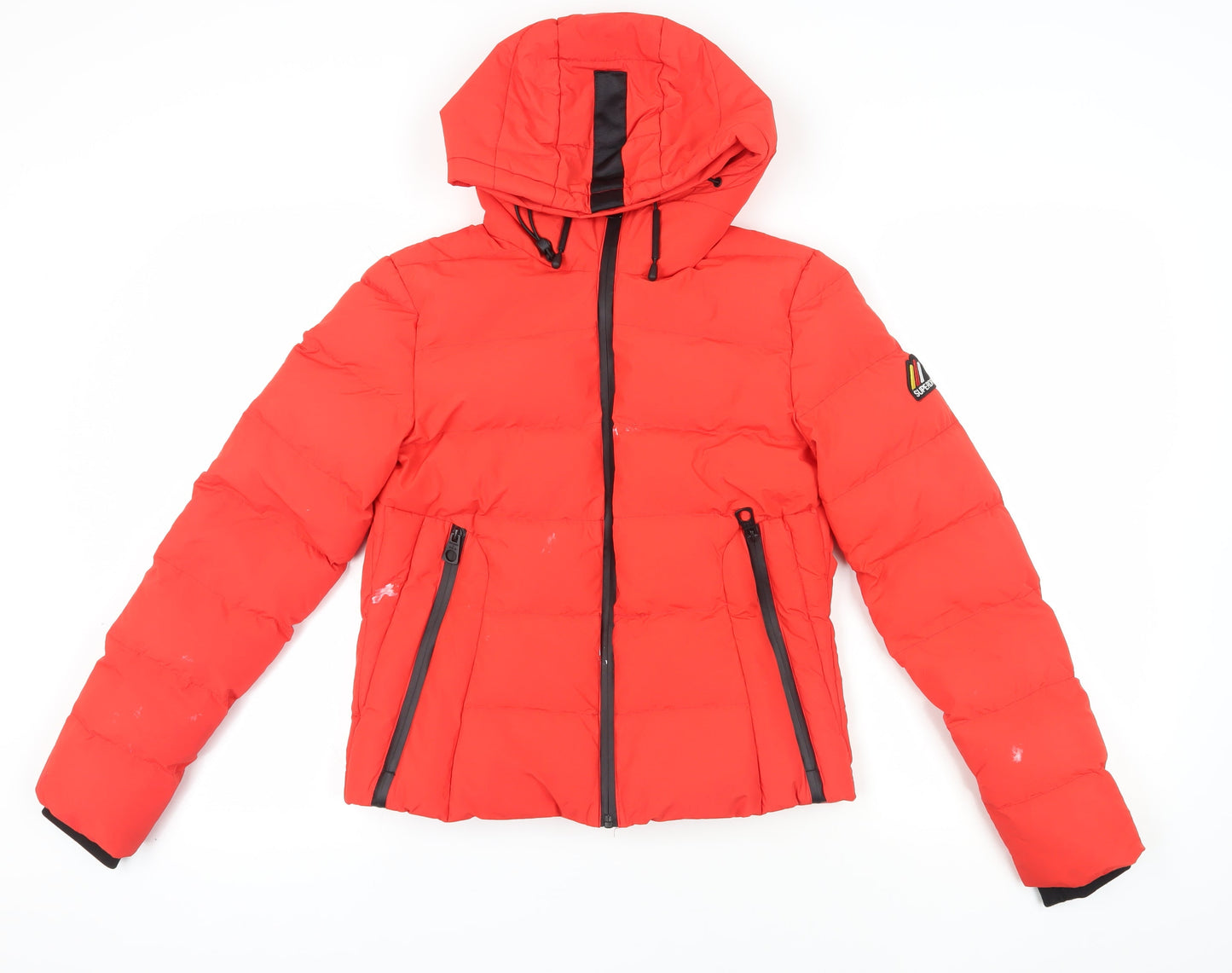 Superdry Red Puffer Jacket UK S Hooded Winter Coat
