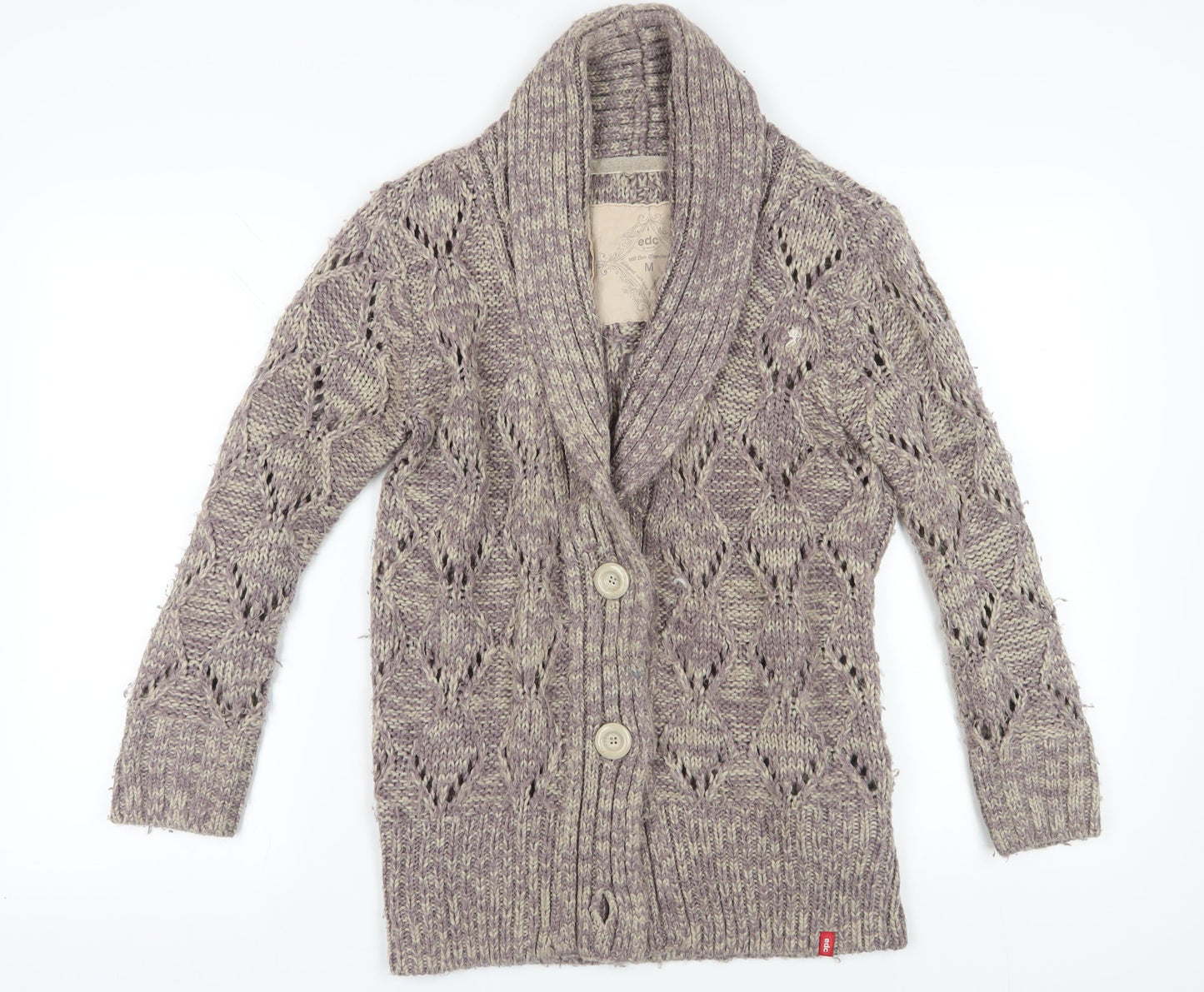 Esprit Grey Wool Cardigan Medium Open-Knit