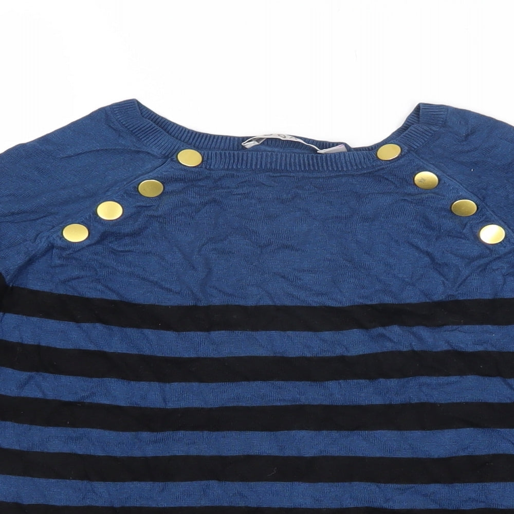 Kookai Womens Blue Boat Neck Striped Acrylic Pullover Jumper Size 2