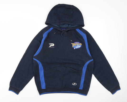 Leeds Rhinos Mens Blue Cotton Pullover Hoodie Size S