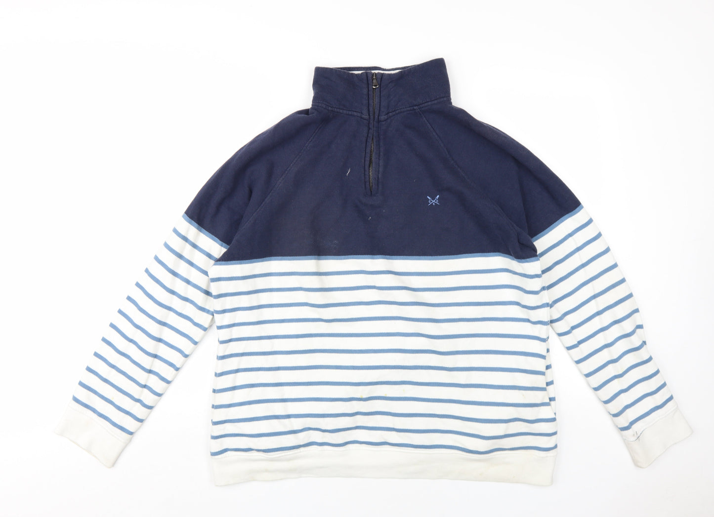 Crew Clothing Womens Blue Striped Cotton Pullover Sweatshirt Size 16 Zip