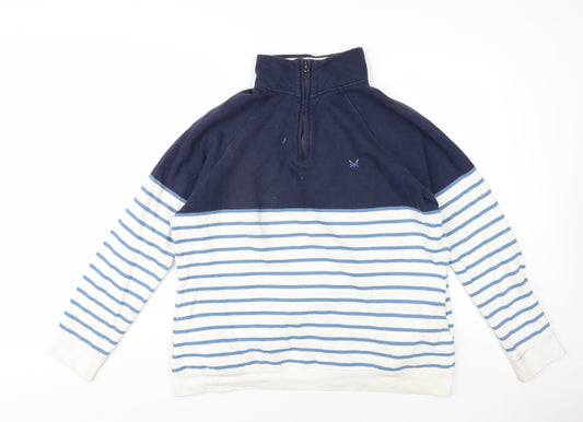 Crew Clothing Womens Blue Striped Cotton Pullover Sweatshirt Size 16 Zip