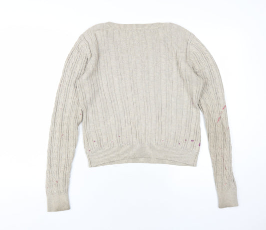 Hollister Womens Beige V-Neck Cotton Pullover Jumper Size M