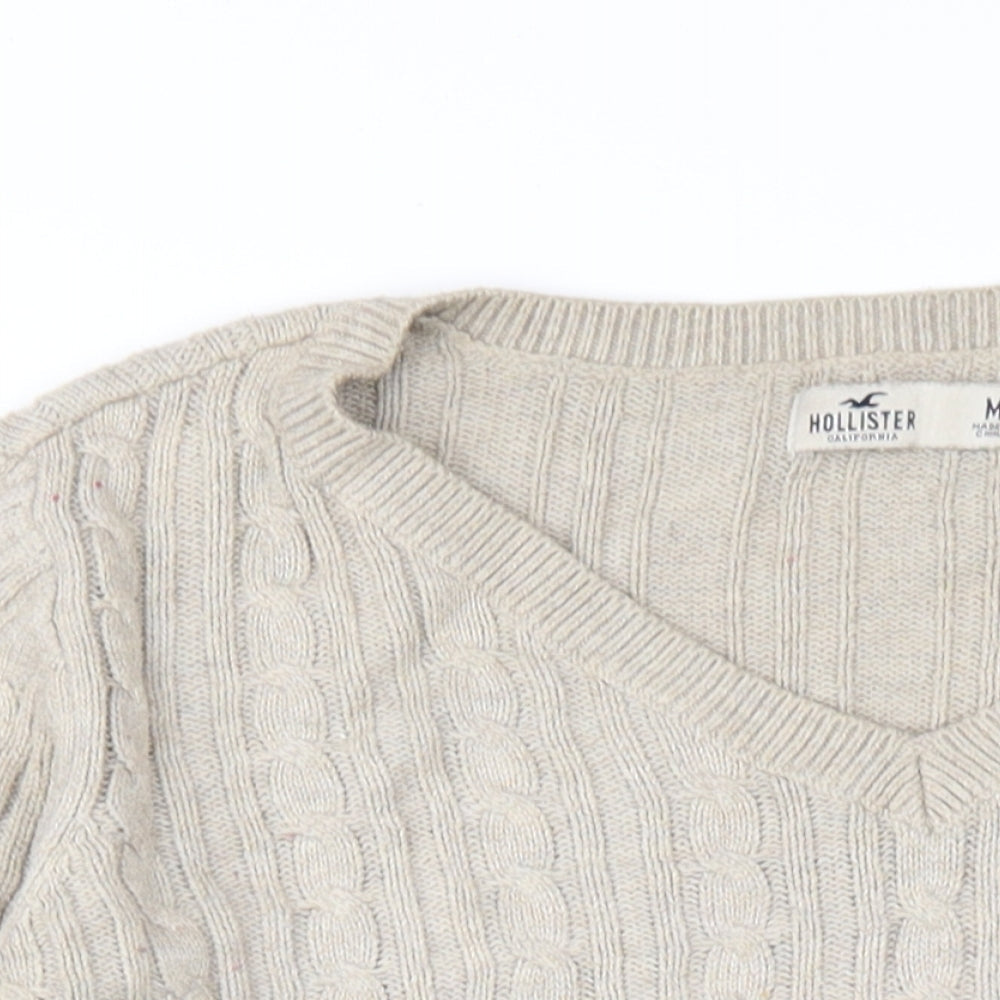 Hollister Womens Beige V-Neck Cotton Pullover Jumper Size M