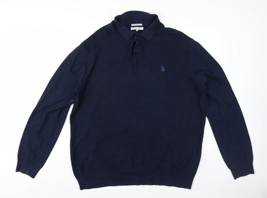 US Polo Assn. Mens Blue Collared Cotton Pullover Jumper Size 2XL Long Sleeve