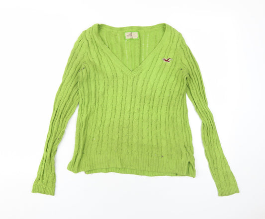 Hollister Womens Green V-Neck Acrylic Pullover Jumper Size L