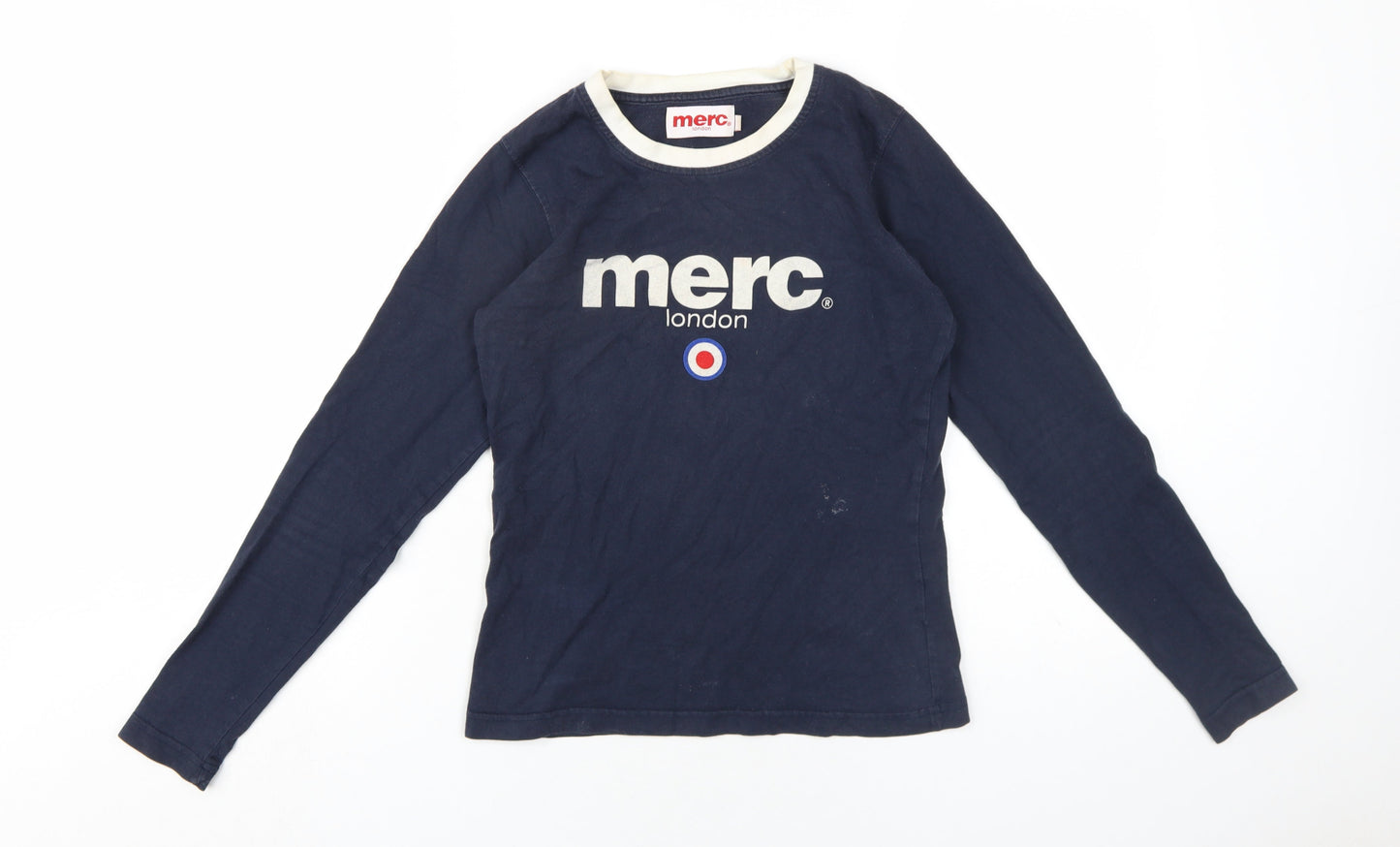 Merc Womens Blue Cotton Basic T-Shirt Size S Round Neck