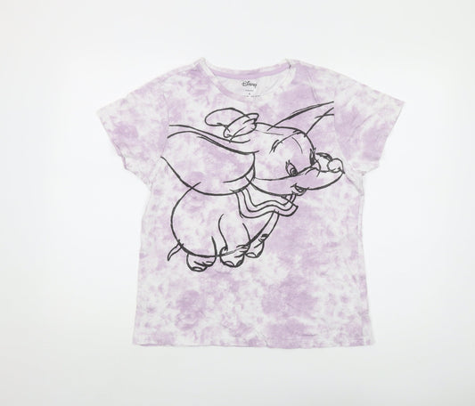 Disney Womens Purple Cotton Basic T-Shirt Size 10 Crew Neck - Dumbo