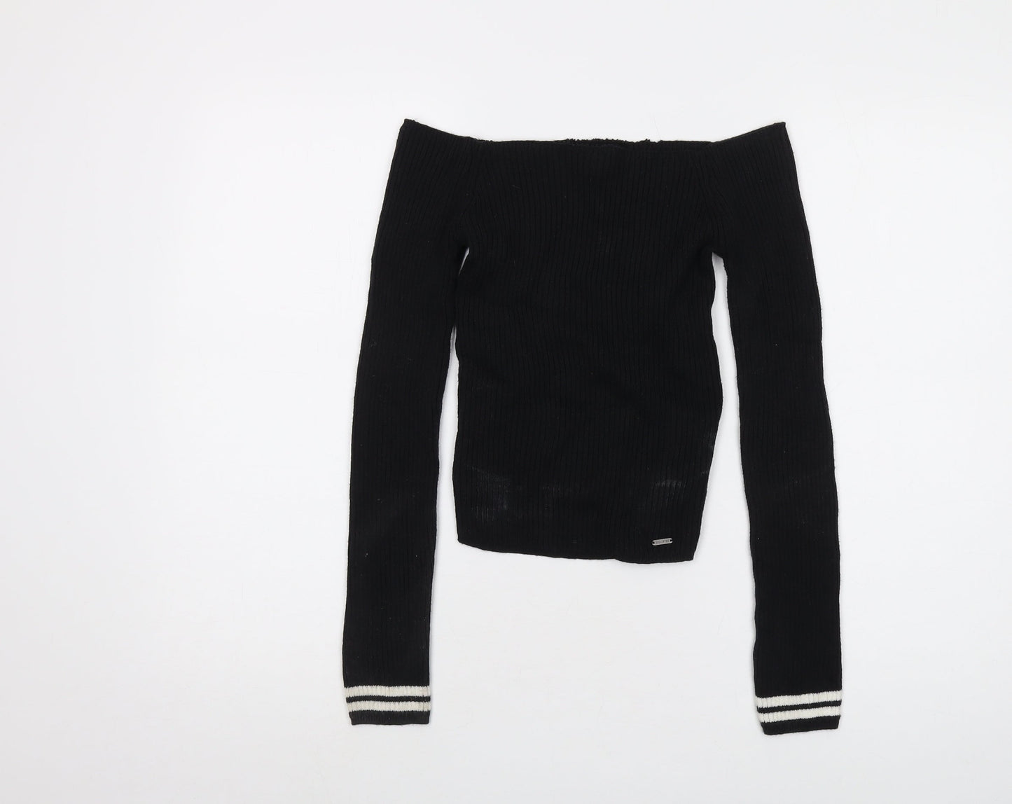 Hollister Womens Black Square Neck Cotton Pullover Jumper Size S