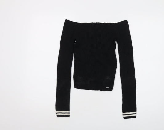 Hollister Womens Black Square Neck Cotton Pullover Jumper Size S