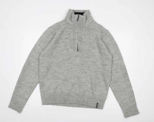 Keningston Mens Grey Mock Neck Acrylic Pullover Jumper Size XL Long Sleeve