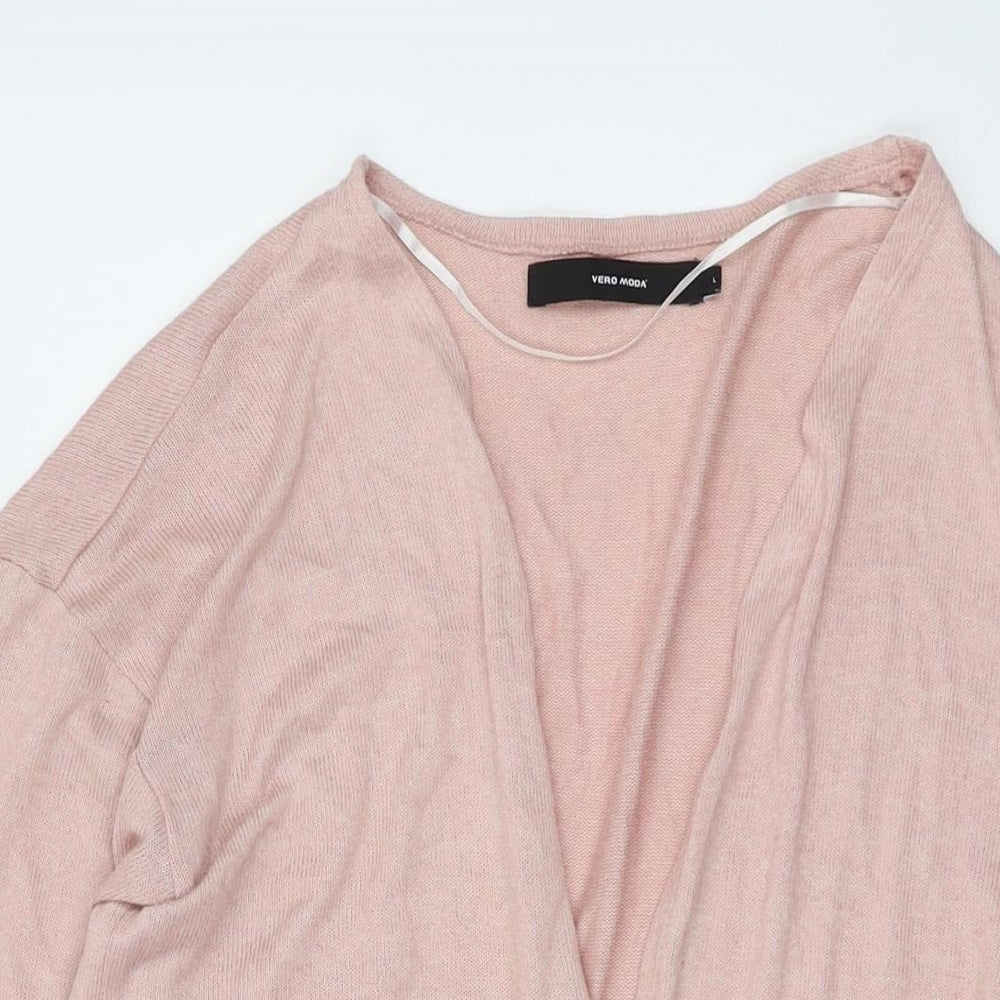 VERO MODA Womens Pink V-Neck Viscose Cardigan Jumper Size L