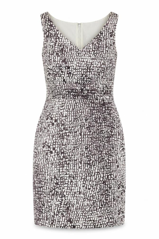 Ann Taylor Womens Beige Geometric Silk Sheath Size 10 V-Neck Zip