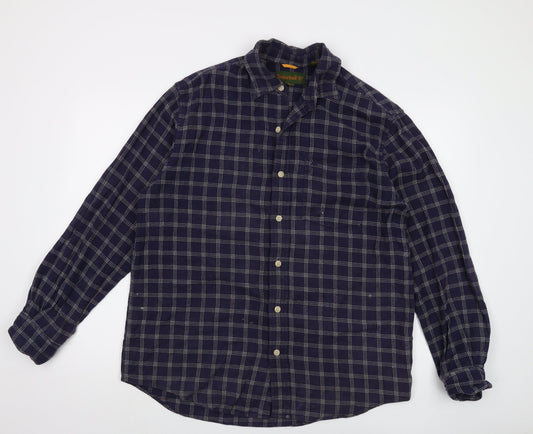 Timberland Mens Blue Plaid Cotton Button-Up Size M Collared Button