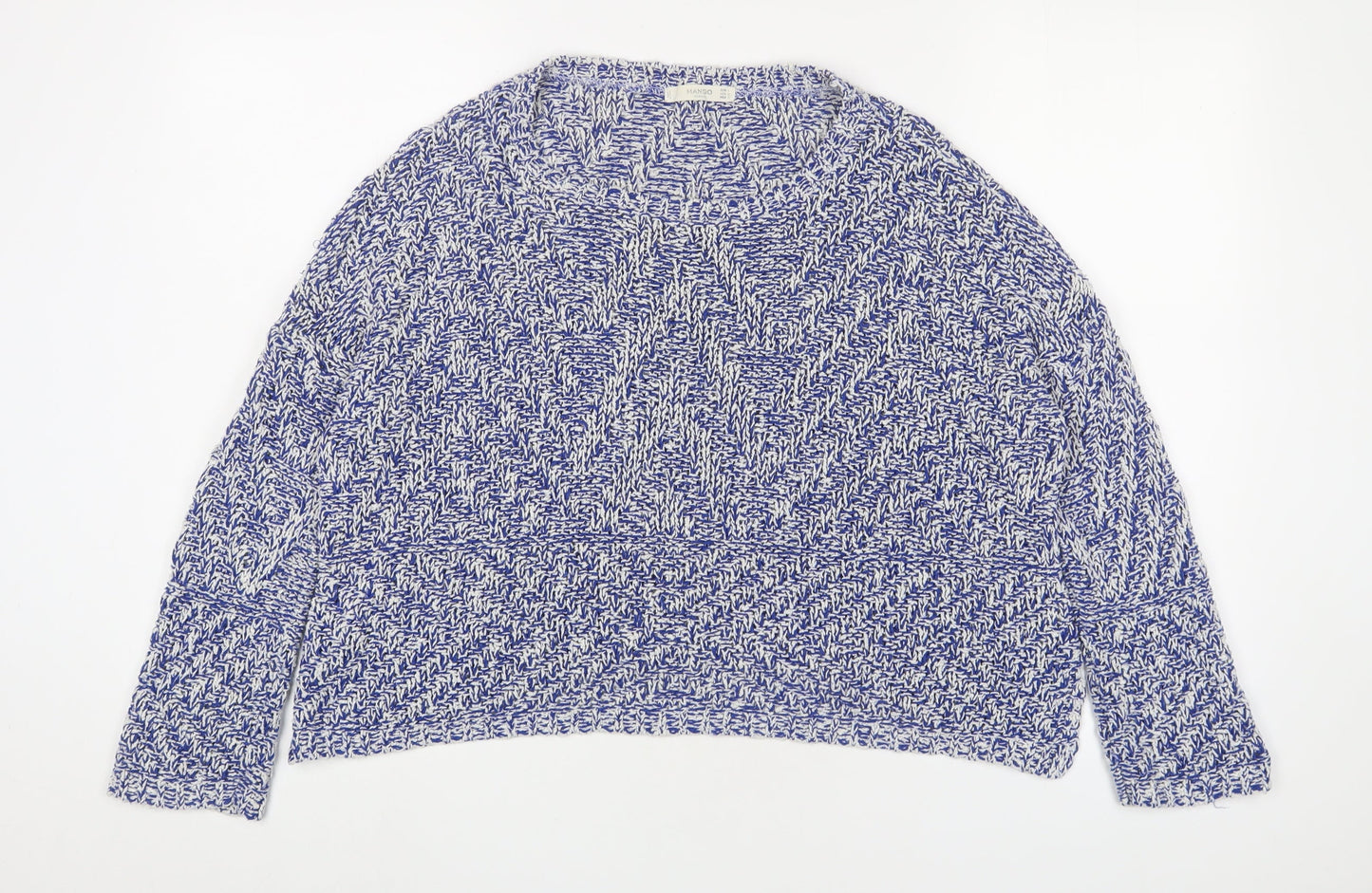 Mango Womens Blue Boat Neck Cotton Pullover Jumper Size L