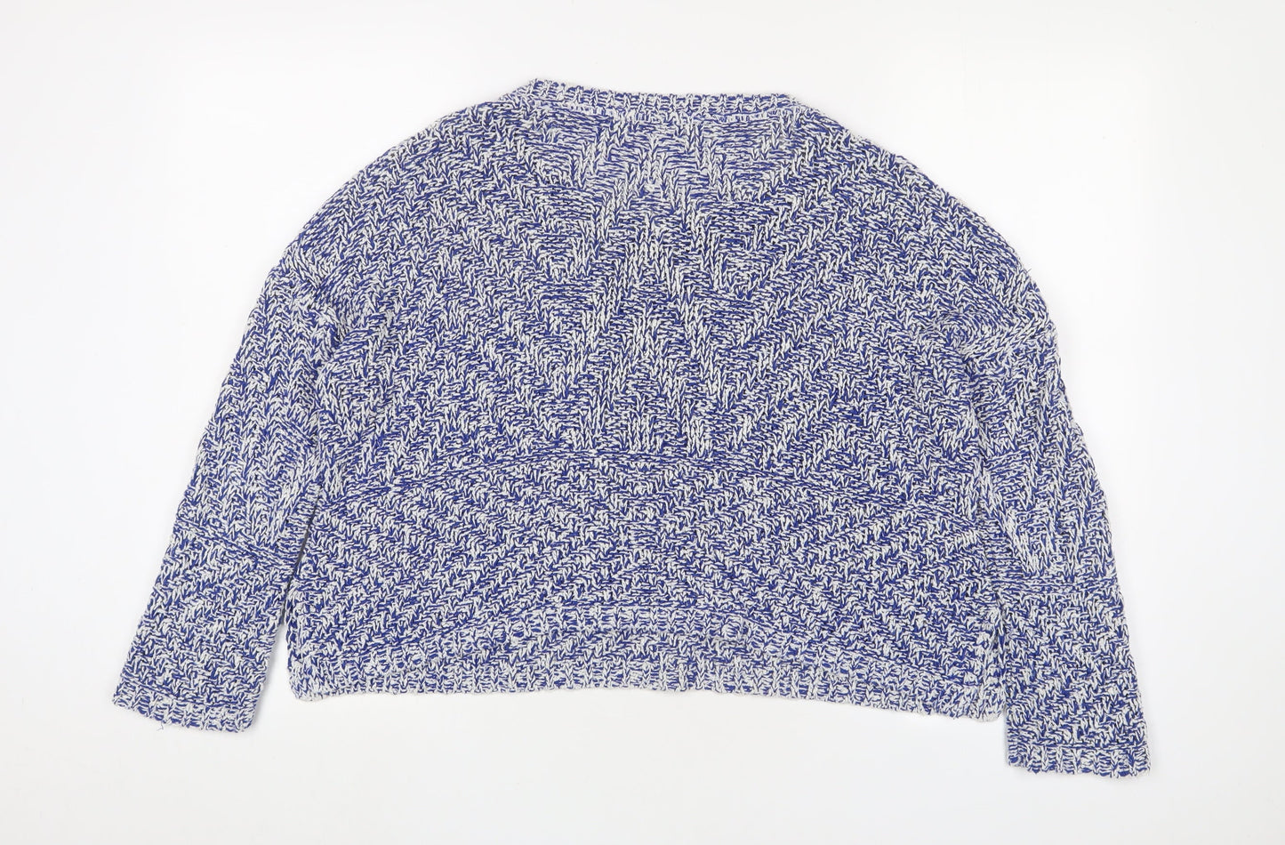 Mango Womens Blue Boat Neck Cotton Pullover Jumper Size L