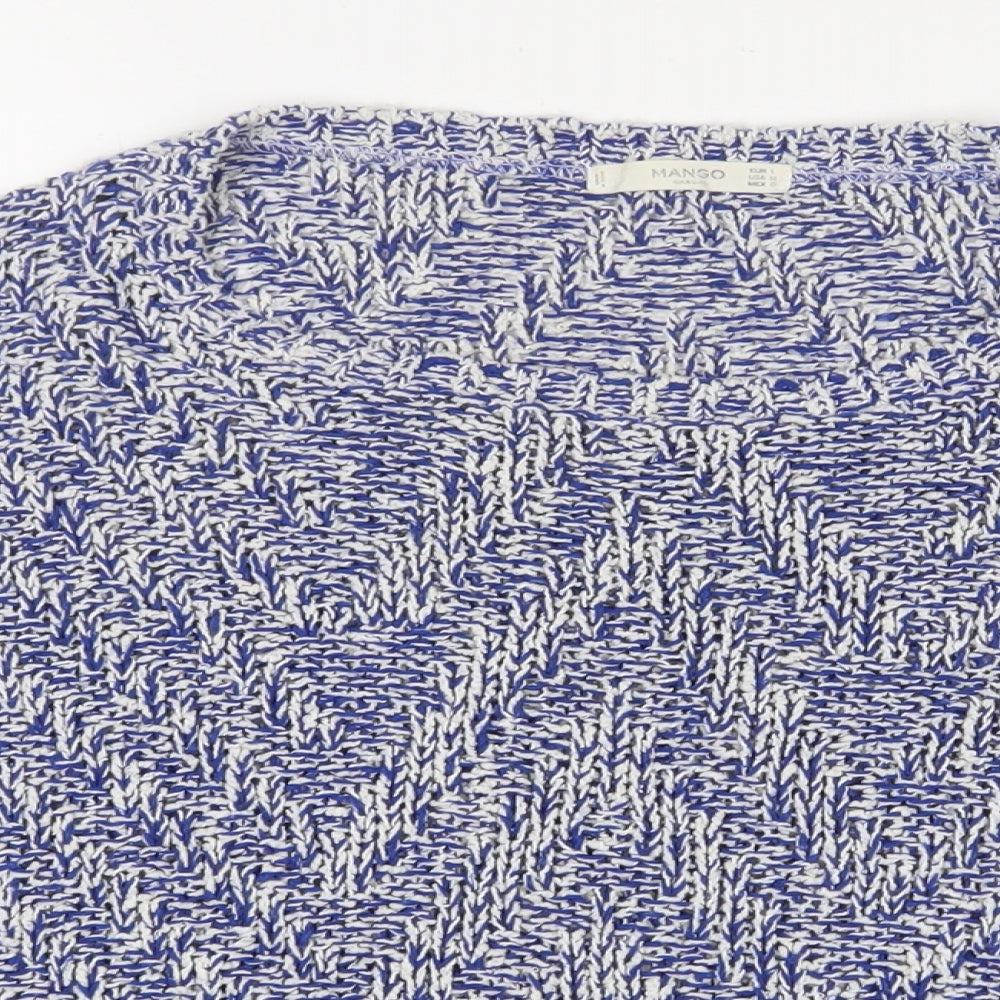 Mango Womens Blue Boat Neck Cotton Pullover Jumper Size L