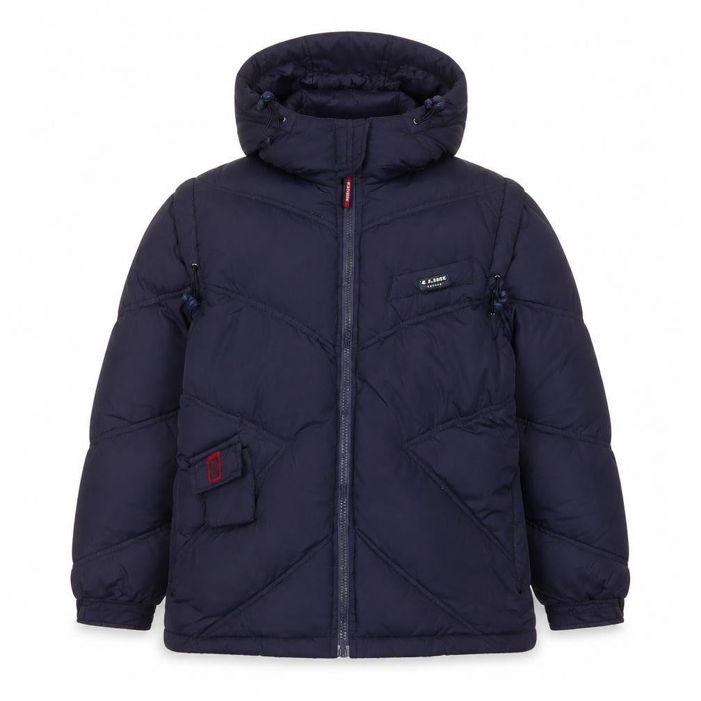 Front view of W.S. Duck boys’ blue basic coat coat, size 14, years zip - logo, embroidered