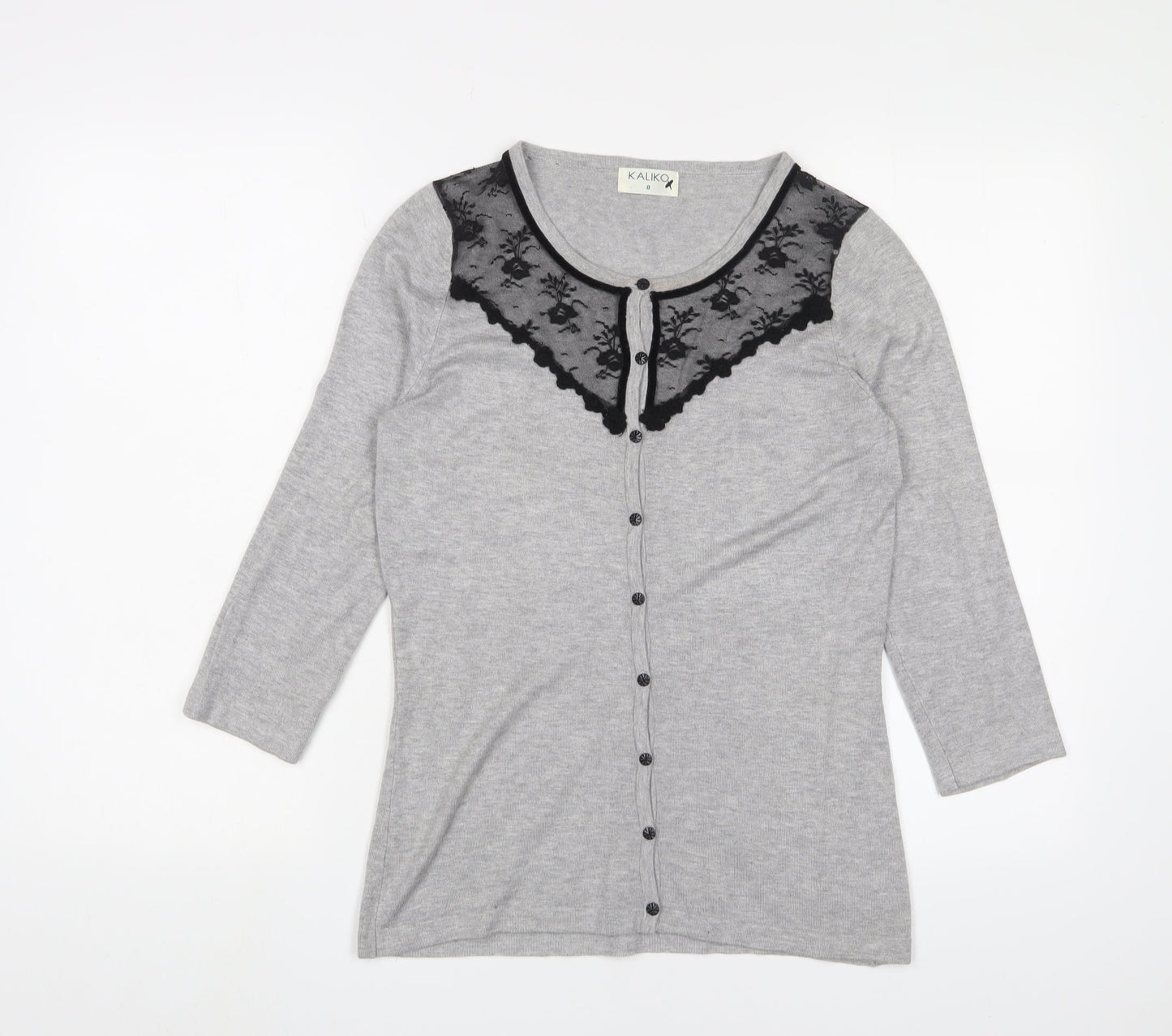 Kaliko Womens Grey Boat Neck Viscose Cardigan Jumper Size 8 - Lace
