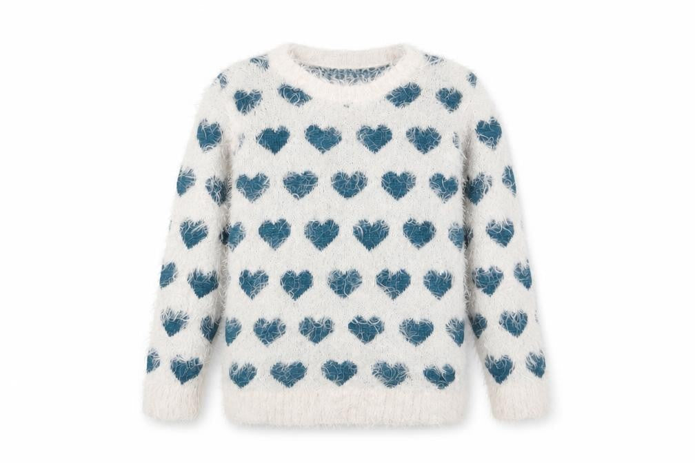 LC Waikiki Girls White Crew Neck Geometric Acrylic Pullover Jumper Size 2-3 Years Pullover - Hearts