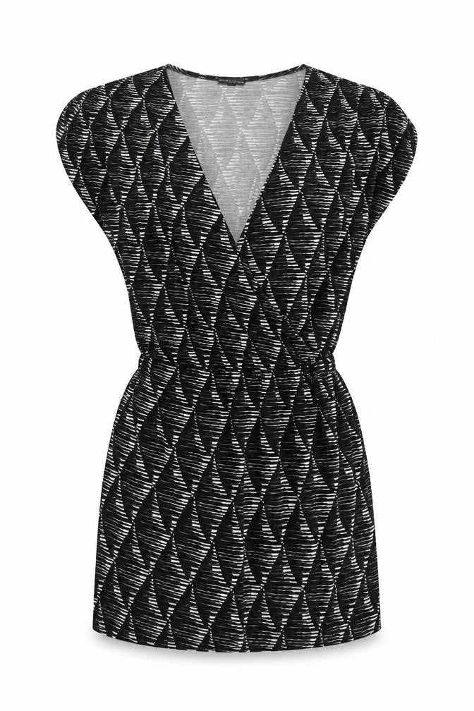 Warehouse Womens Black Geometric Viscose A-Line Size 10 V-Neck Pullover