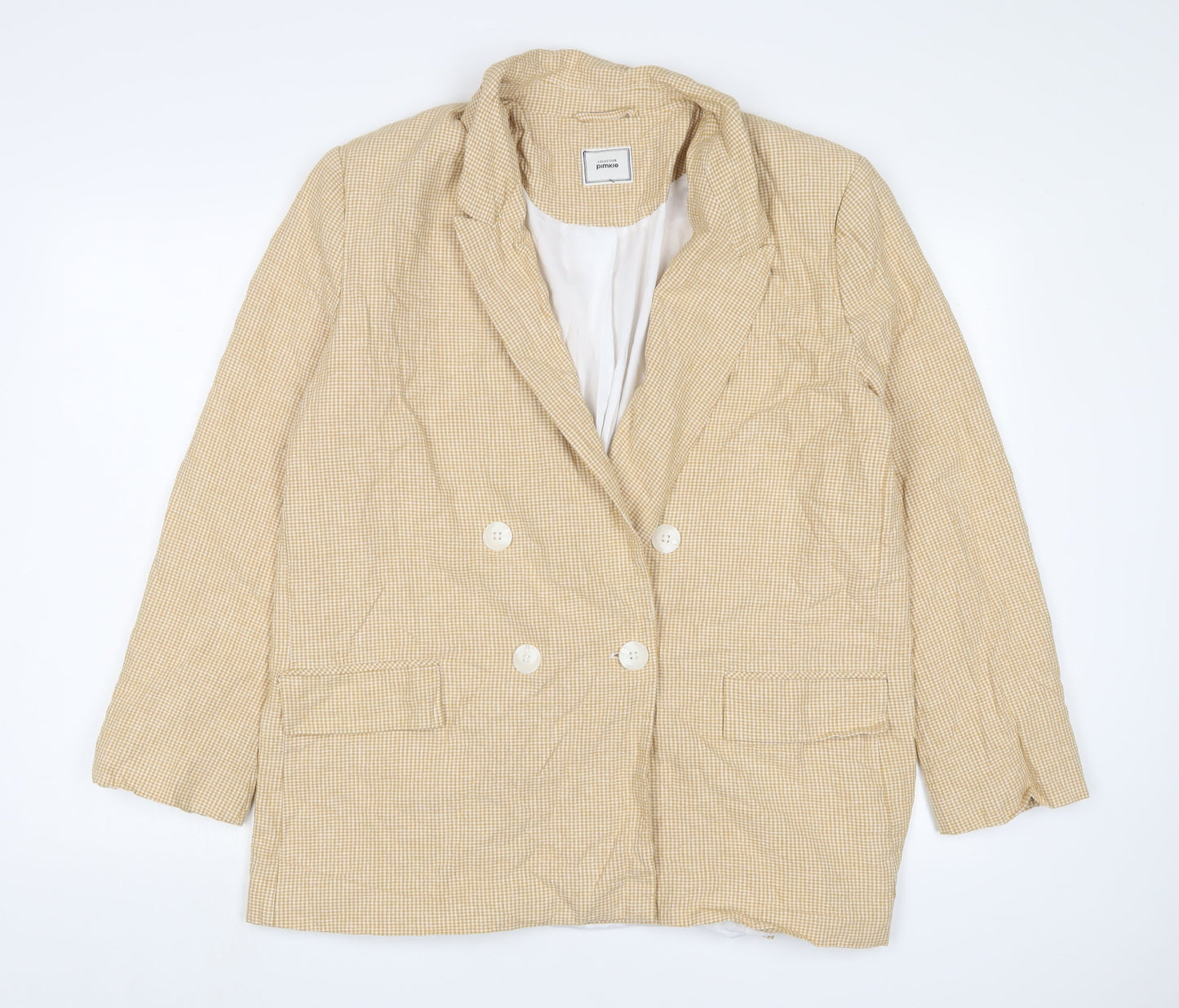 Pimkie Womens Yellow Plaid Jacket Blazer Size XL Button