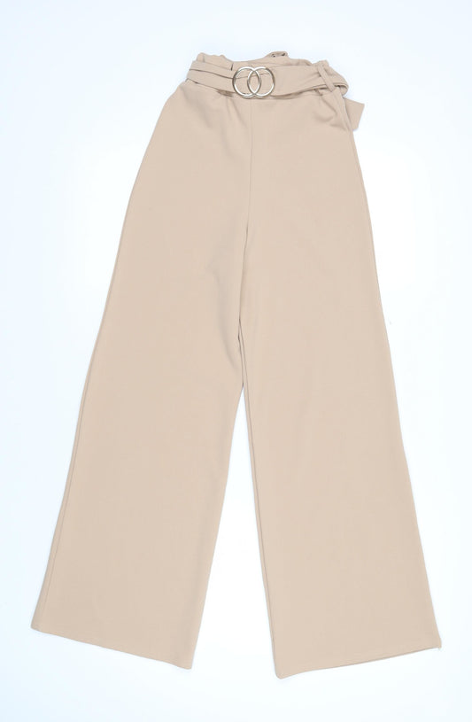 Stylewise Womens Beige Polyester Trousers Size 6 L28 in Regular - Elasticated waist