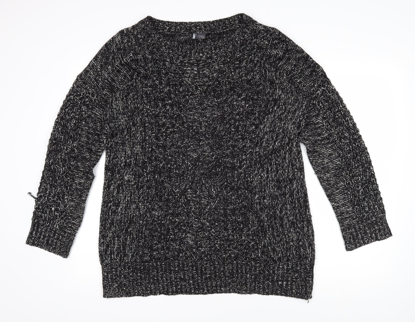 Sparkle & Fade Womens Black Boat Neck Herringbone Acrylic Pullover Jumper Size M