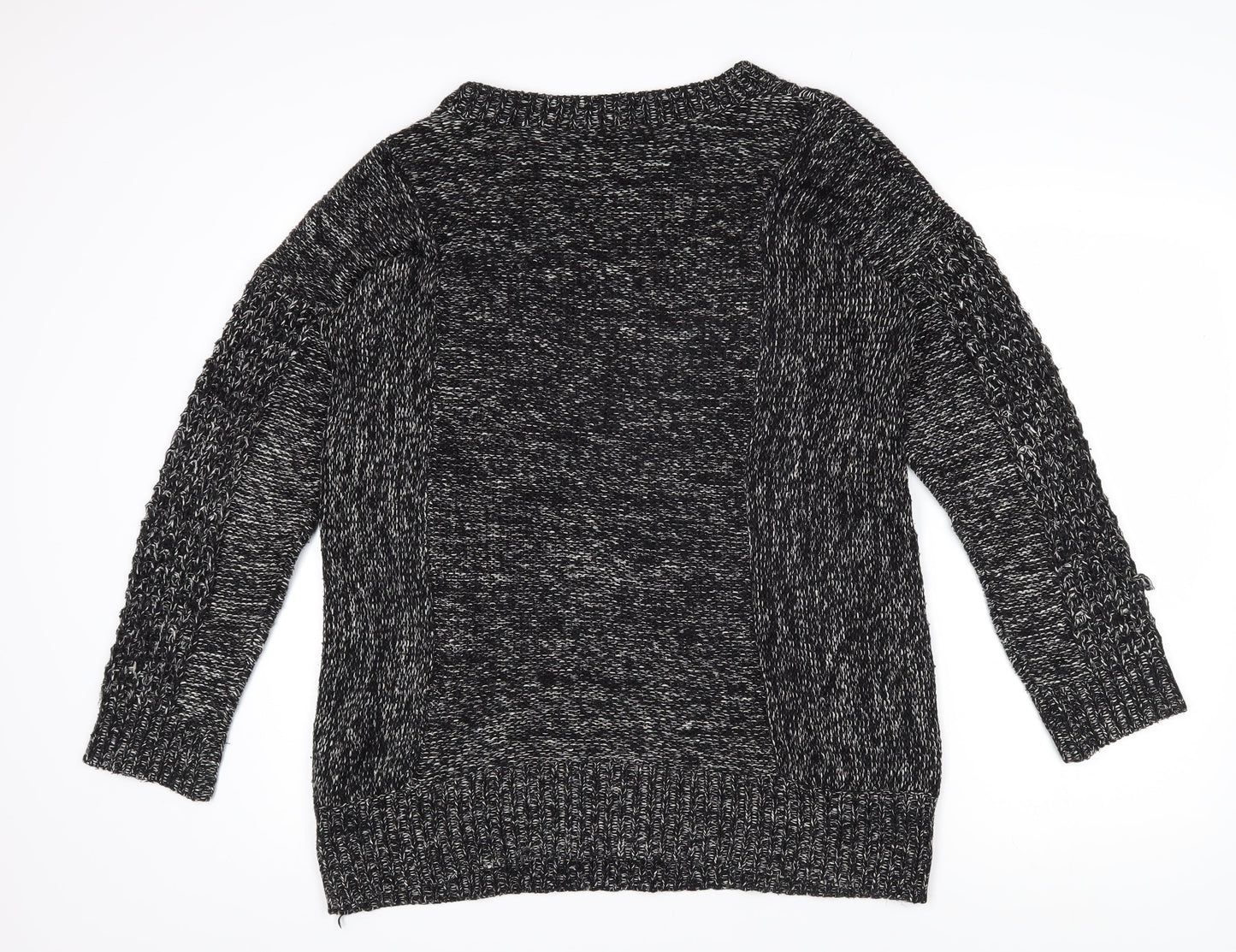 Sparkle & Fade Womens Black Boat Neck Herringbone Acrylic Pullover Jumper Size M